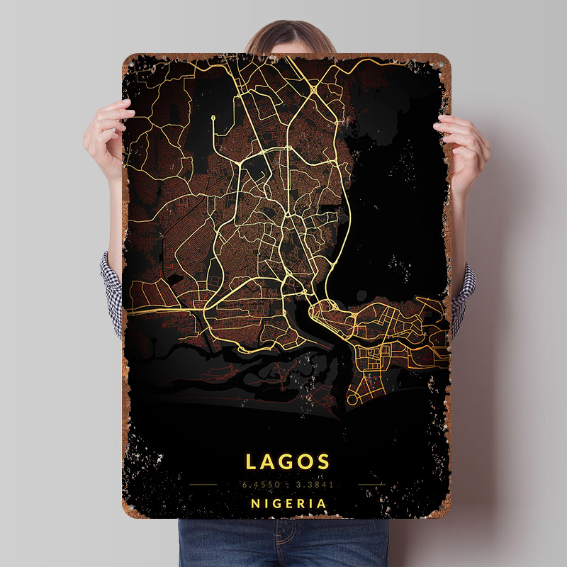 Retro Gaming Bar - Poster Mappa della Città di Lagos,
